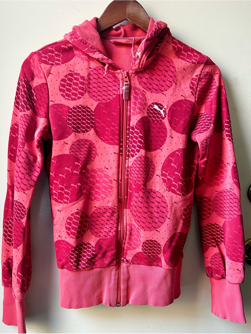 Puma Pink & Dark Pink Girls' Zip Hoodie with Circle Print